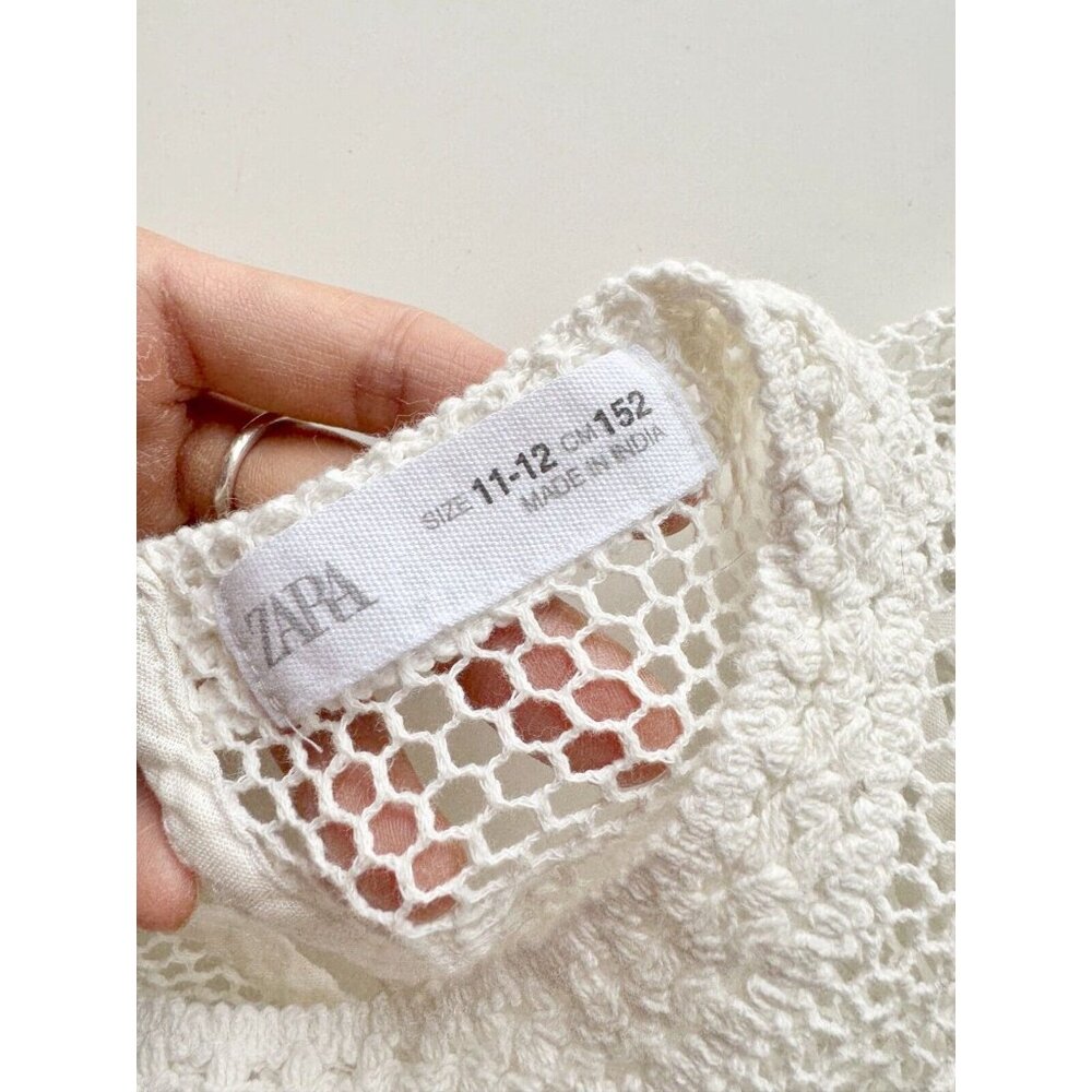 Girl's ZARA White Cotton Crochet Floral Knit Tank Top, Size 11-12 - Picture 6 of 9